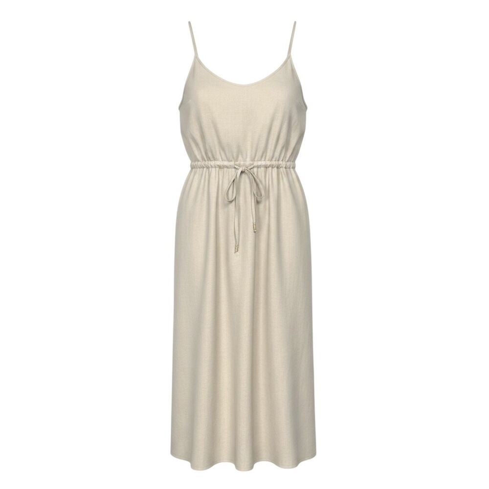 The Limited Women's Size 8 100% Linen Beige Embroidered Sundress Beaded Trim